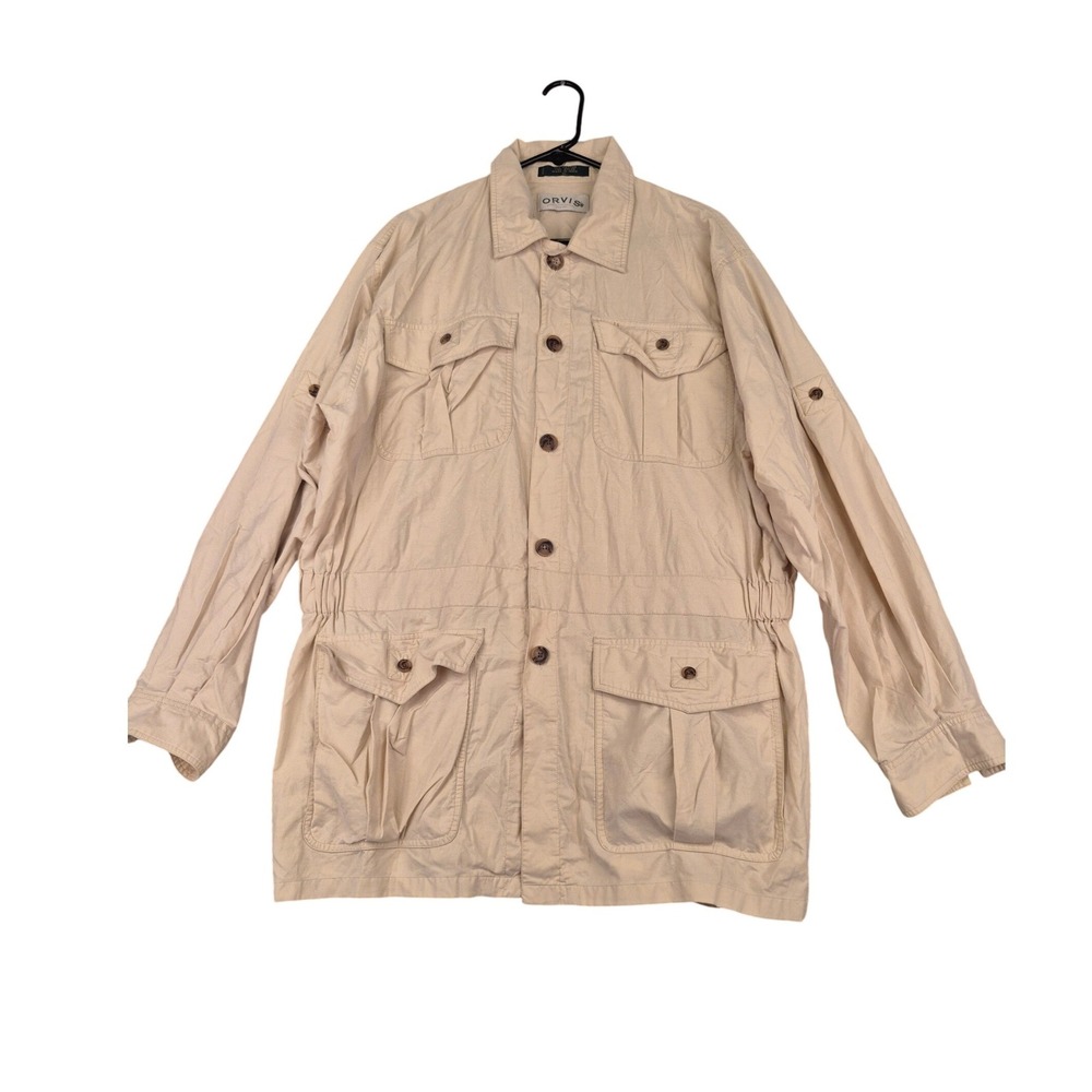 Orvis Mens Khaki Cotton Nylon Safari Field Jacket Shirt XL Utility‎ Cargo Pocket